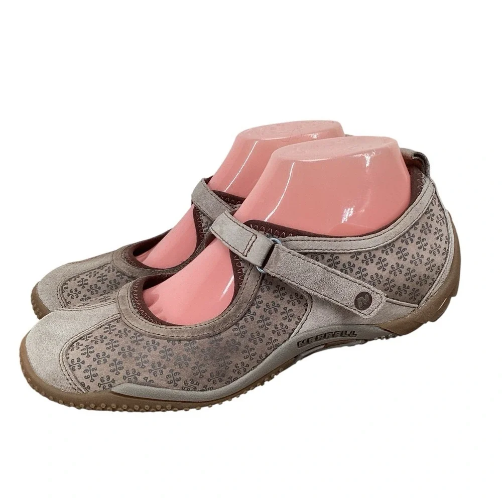 Merrell Circuit Taupe Print Mary Jane Suede Driving‎ Loafer Flats Shoe Womens 8